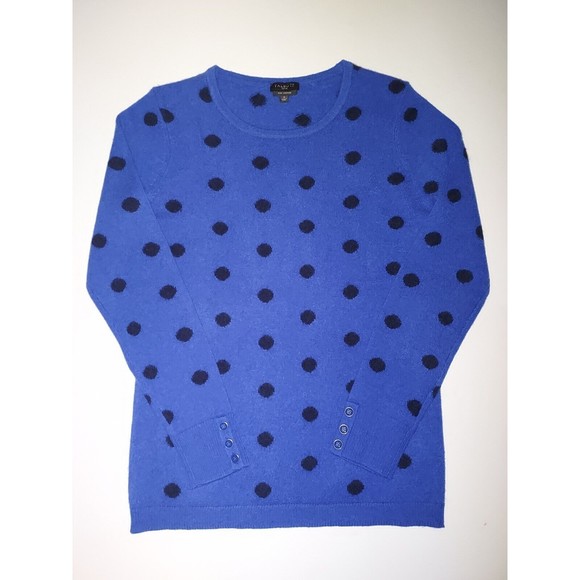 Ladies Talbot 100% Pure Cashmere Royal Blue W/Black Polka Dots Sweater Size P - Picture 1 of 7